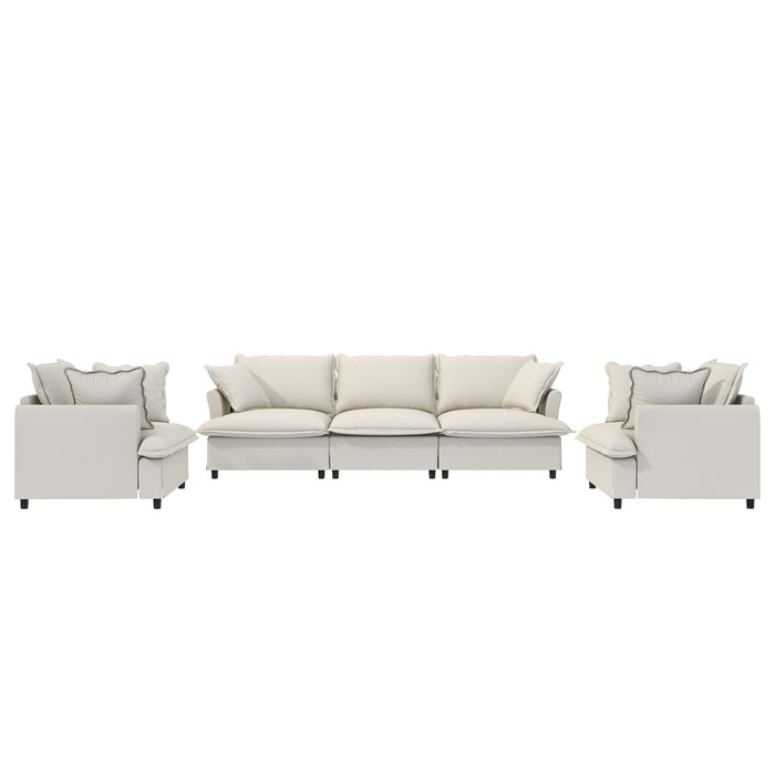 Living Room Set Modular Sectional Couch, Upholstered Sofa & Armchair & Movable Ottoman