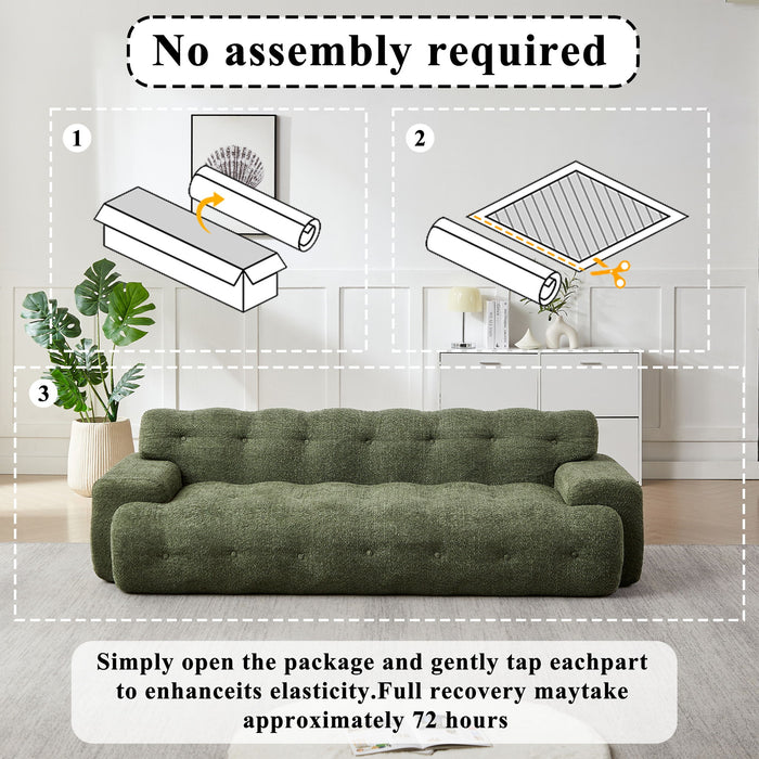 Cloud Series Minimalist Button Tufted Square Arm 3 Seater Sofa