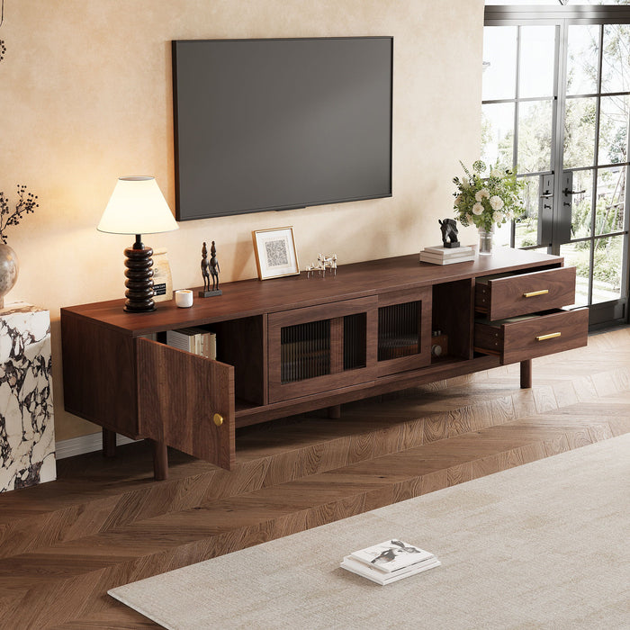 TV Stand With Sliding Doors And 2 Drawers For Living Room - Dark Brown