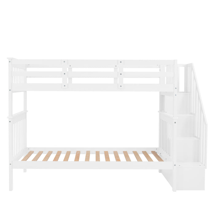 Stairway Bunk Bed With Storage And Guard Rail For Bedroom