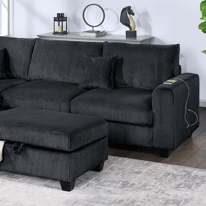 Modern Style Sectional Set With USB Port, Storage Ottoman