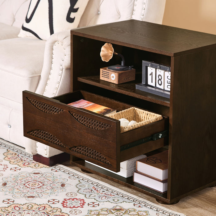 Nightstand With USB Ports & Outlet Hole, End Table With Drawer