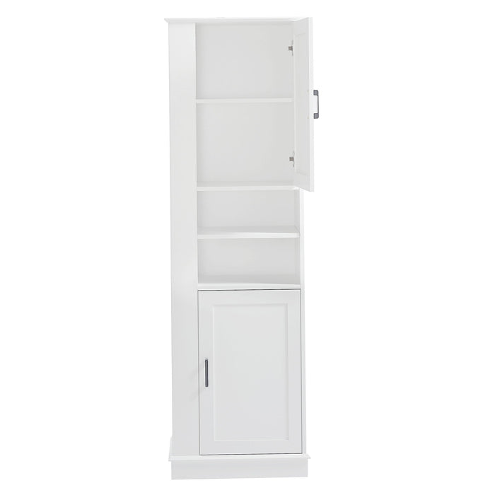 Tall Freestanding Bathroom Storage Cabinet With Adjustable Shelves And Side Hooks Board, Rectangle Design