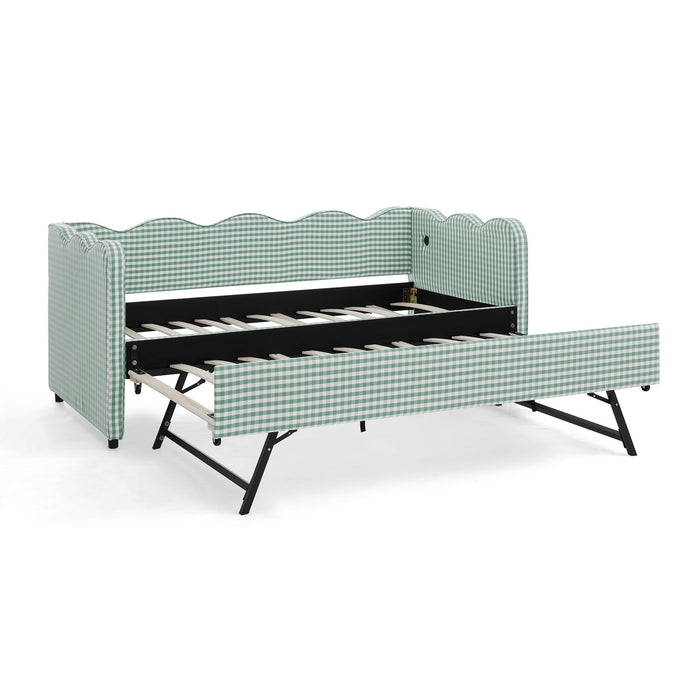Gingham Daybed With USB Charging Port, Wave Shaped Design