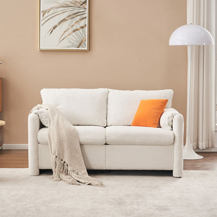Modern Loveseat Sofa 2 Seater Plush Chenille Fabric Couch With High Density Foam Cushions - Ivory White