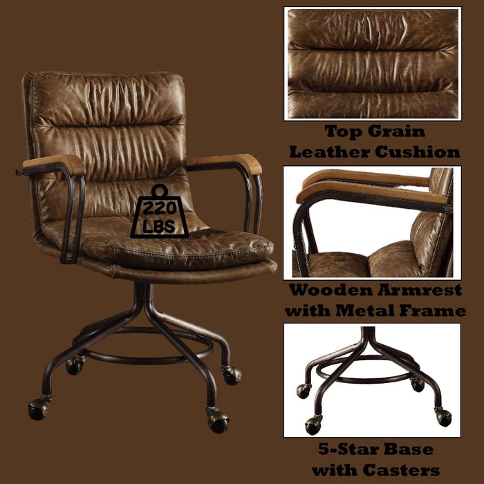 Harith - Vintage Top Grain Leather Office Chair - Brown