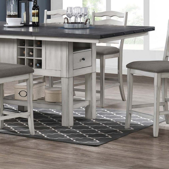 7 Piece Counter Height Dining Set With Storage Base And Ladder Back Chairs - Antique White / Gray
