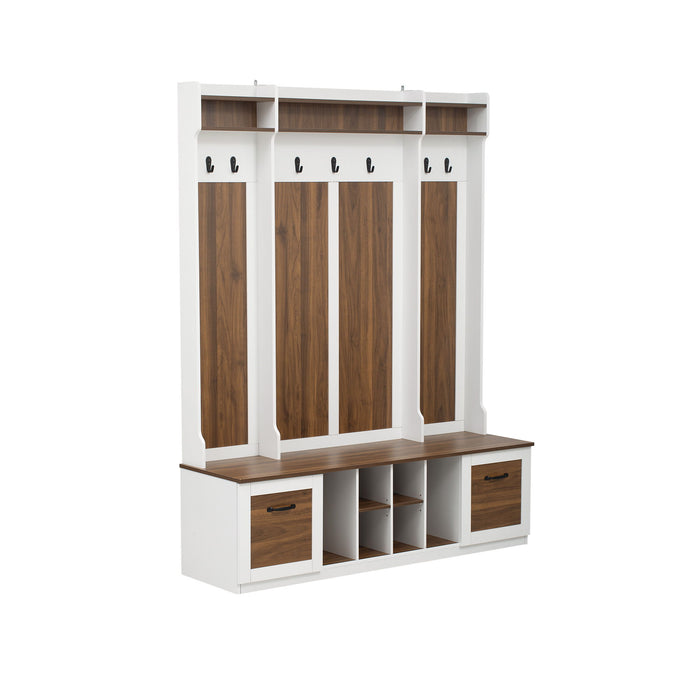 5 In 1 Entryway Bench With Coat Rack, 7 Sturdy Hooks, 2 Spacious Drawers And Adjustable Shelves