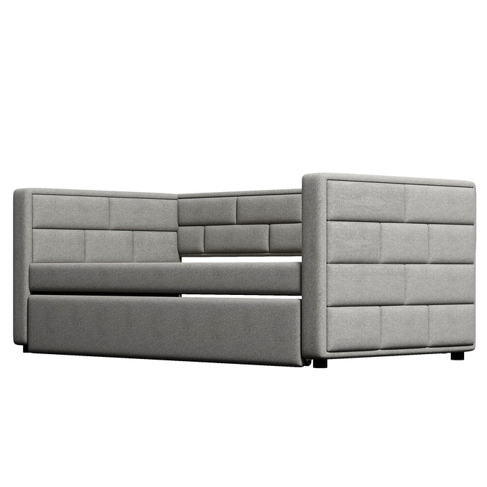Upholstered Twin Size Daybed With Trundle, Padded Back And Sides - Gray