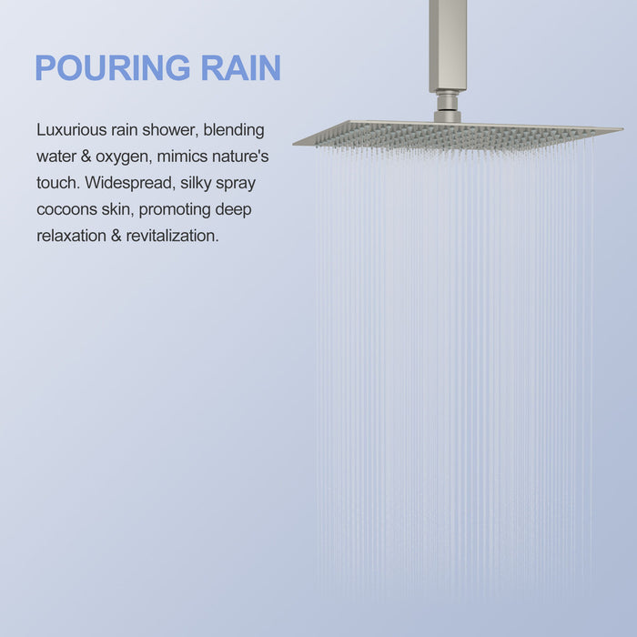 Modern 10" Square Rainfall Shower Head & Stainless Steel Wall Or Ceiling Mount Luxury Spa Shower Panel