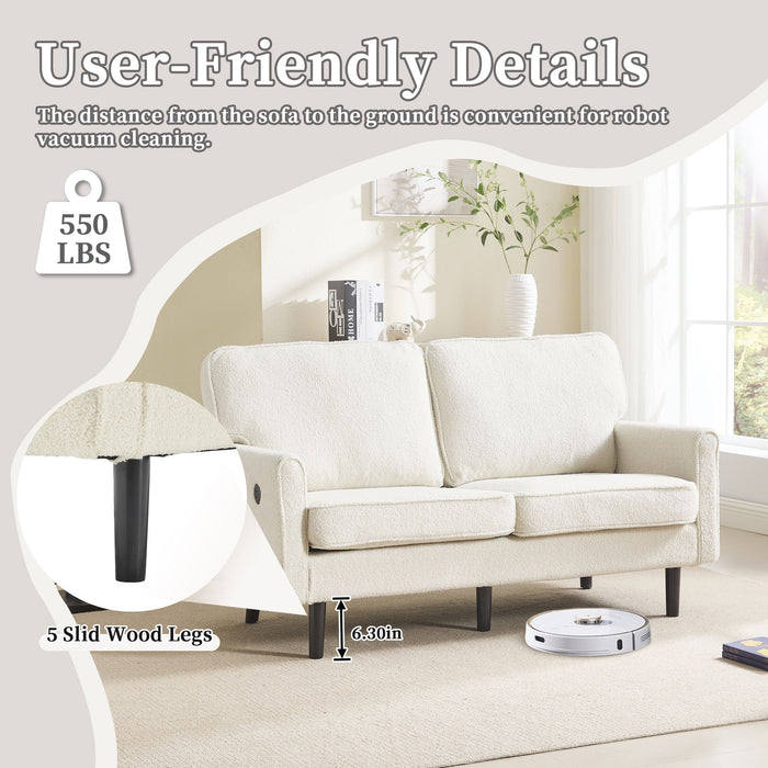 Mid Century Modern Loveseat Sofa With USB Ports, Removable Pillow Cover