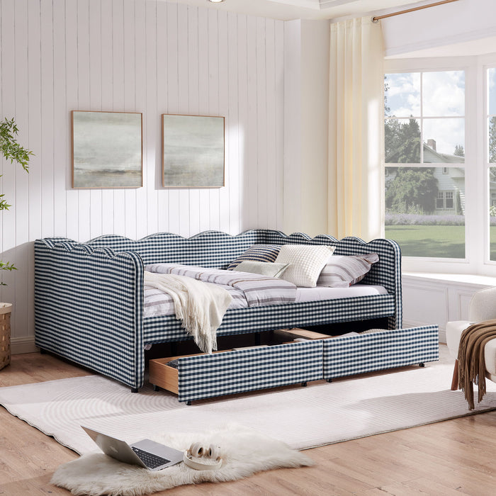 Gingham Daybed With USB Charging Port, Wave-Shaped Design