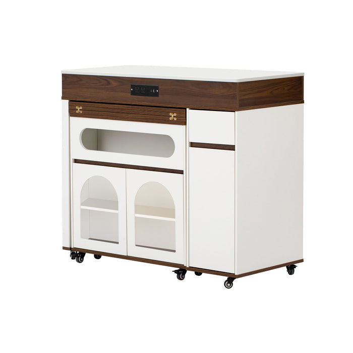Extendable Dining Table With Folding Top, Rolling Kitchen Island With Drawers And Power Outlet