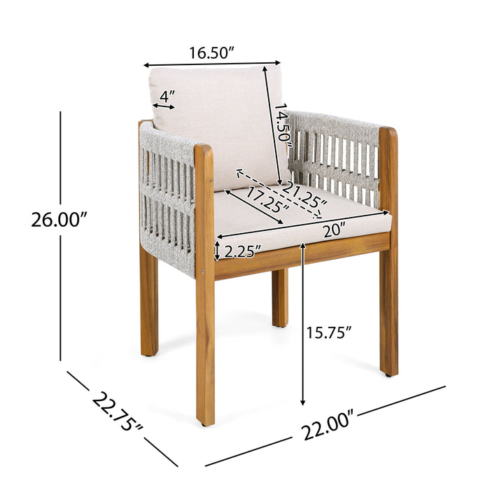 7 Piece Outdoor Dining Set With Table And Chairs - Beige / Teak / White