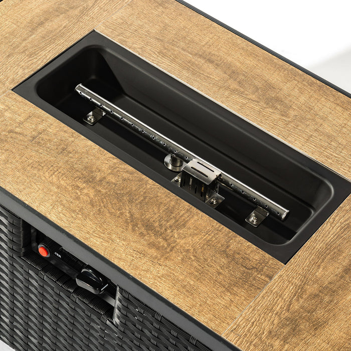 32" Propane Gas Fire Pit Table With Propane Tank Cover, 50000 Btu Rectangular Steel Fire Pit With Beautiful Wicker Base