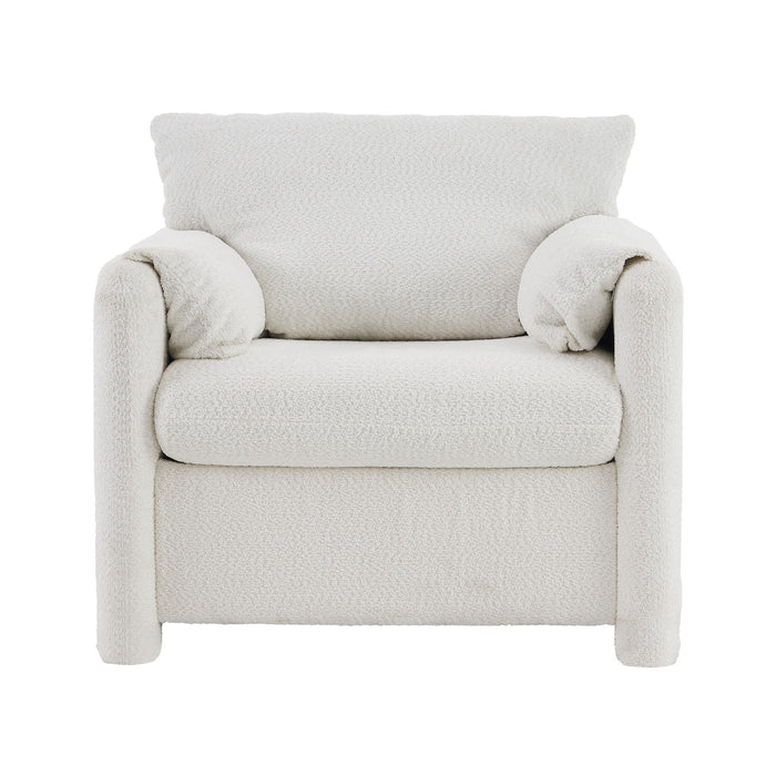 Fixed Modern Accent Chair Single Seater Plush Chenille Lounge Chair With High Resilience Cushion - Ivory White