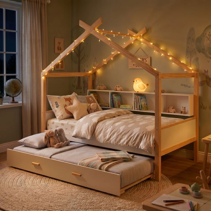 House Bed With Bookshelf Storage