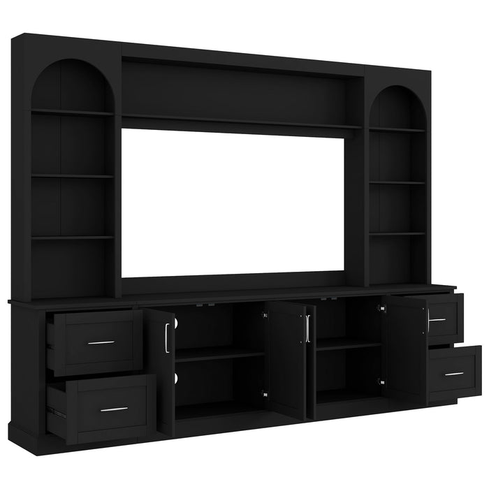 Arched Entertainment Center Wall Unit With Drawers, TV Stand