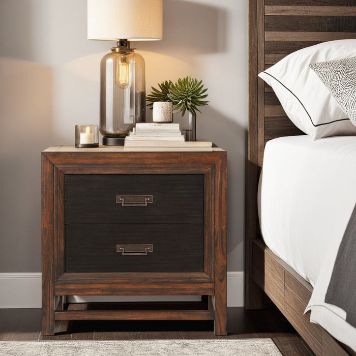 2 Drawer Nightstand, 2 Tone - Brown