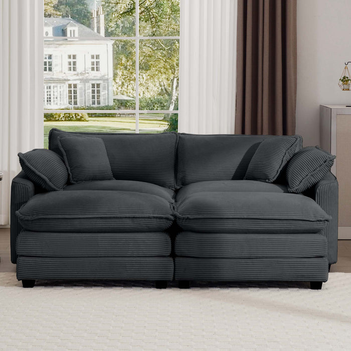 Modular Oversized Cushion Sofa With Ottoman, Low Back, Deep Seating Sofa Set