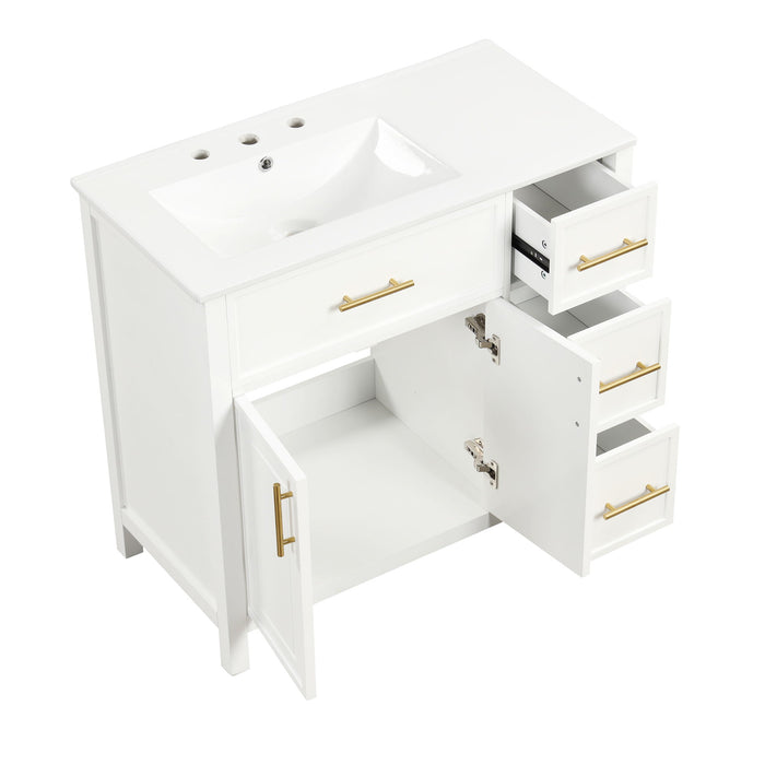 Modern Bathroom Vanity With Sink Top, 2 Doors And 3 Drawers