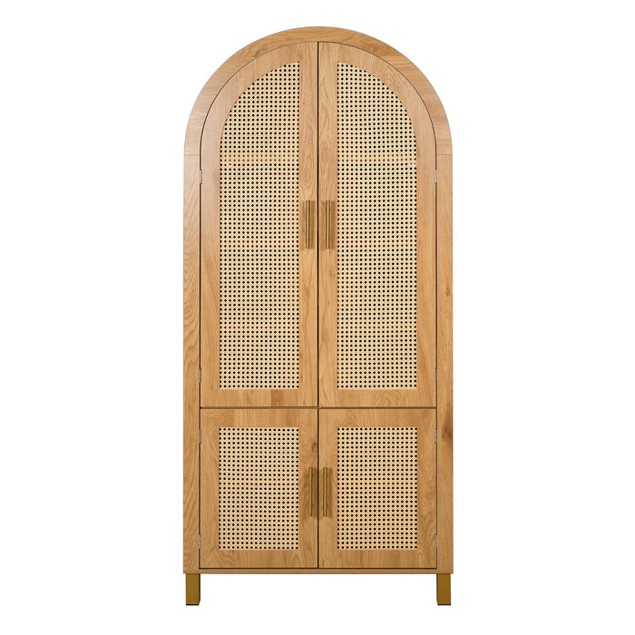 Tall Arched Cabinet With Rattan Doors & Adjustable Shelves