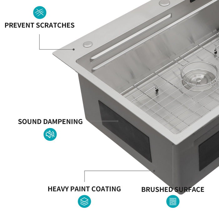 Waterfall Kitchen Sink With Pull Out Faucet & Cup Washer
