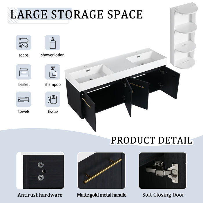 Modern Wall Mounted Bathroom Vanity With Resin Sink And Storage Rack