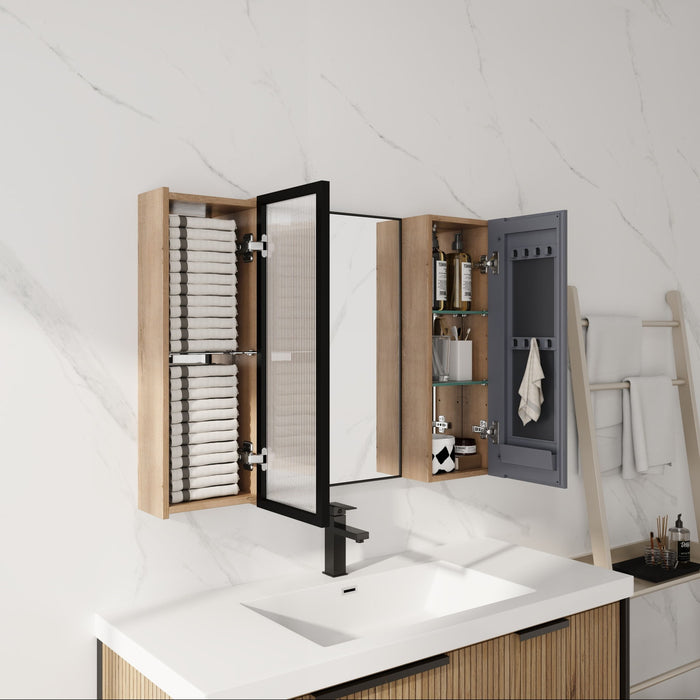 Wall Mounted Cabinet With Soft Close Door, Adjustable Shelves Storage For Bathroom - Imitative Oak