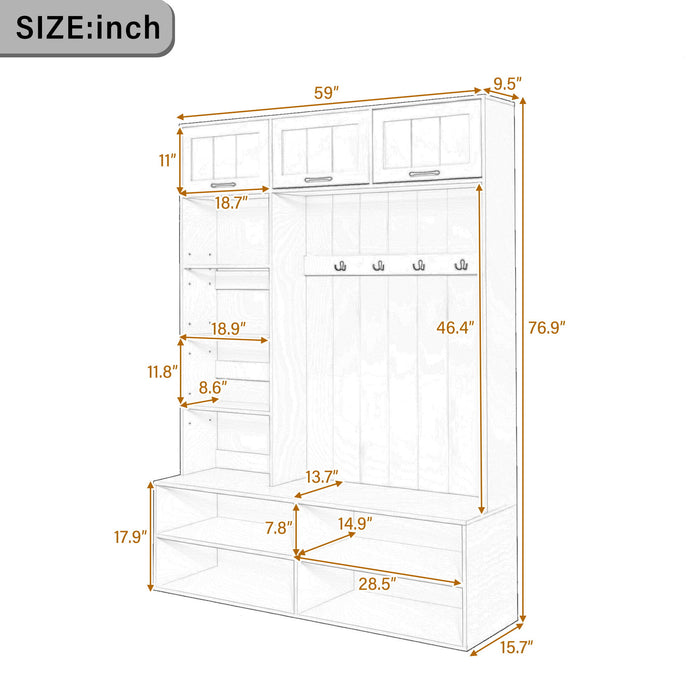 Farmhouse Hall Tree & Bench And Shoe Storage