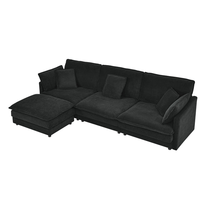 L-Shaped Sectional Sofa With Ottoman, Convertible 4 Seater Couch