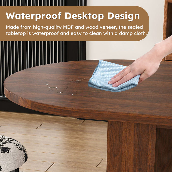 Oval Dining Table For 6 With 4 Upholstered Chairs - Walnut / Black