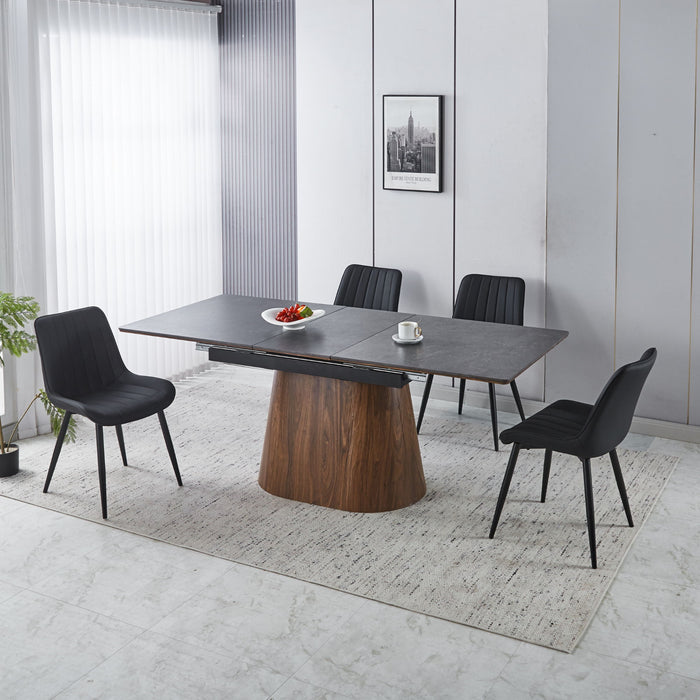 Extendable Dining Table With Cone Base - Brown / Black