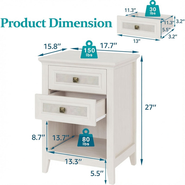 Nightstands With 2 Drawers, Bedside Tables For Small Spaces (Set of 2) - White