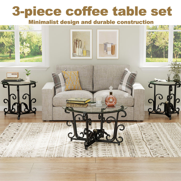 3 Piece Coffee Table Set, Scratch-Resistant - Black