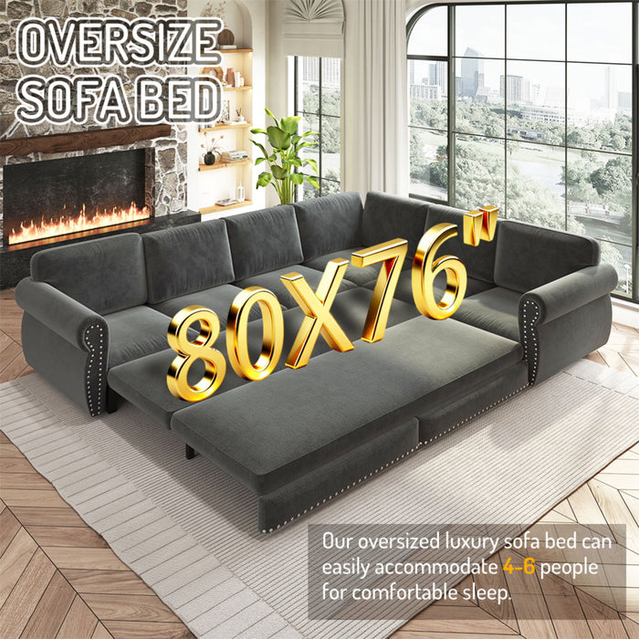 L-Shaped Sofa Couch With Pull-Out Bed