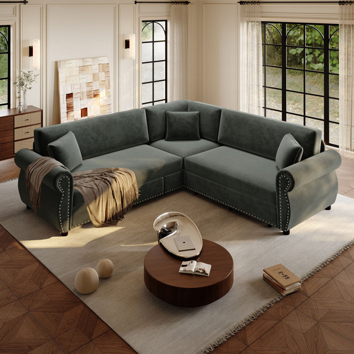 L-Shaped Sofa Couch With Pull-Out Bed