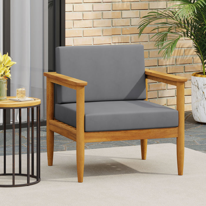 Outdoor Club Chair, Patio Chair With Teak Acacia Wood Frame - Dark Gray