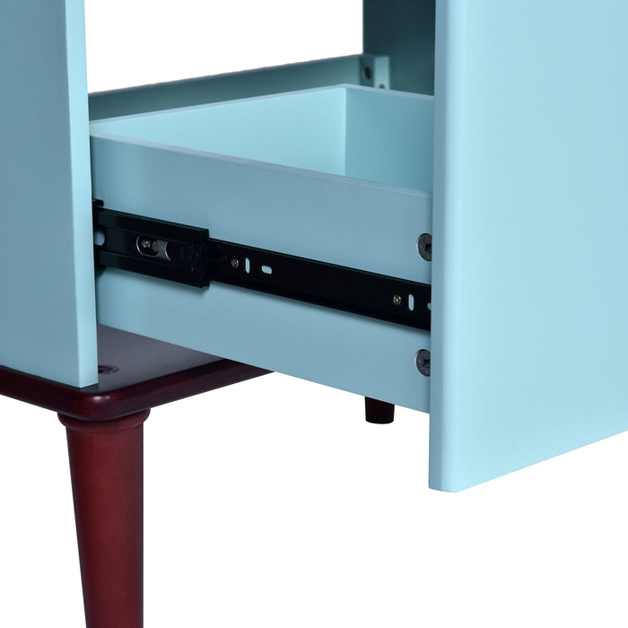 Bathroom Vanity Cabinet With Ceramic Sink Combo Set, Frame Modern Bathroom Storage Cabinet With 2 Drawers - Blue