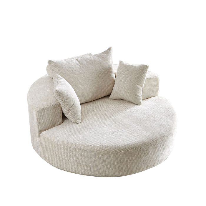 Single Swivel Chair, Fluffy Modern Sleeper, 360 Degree Swivel Chair For Living Room - Beige