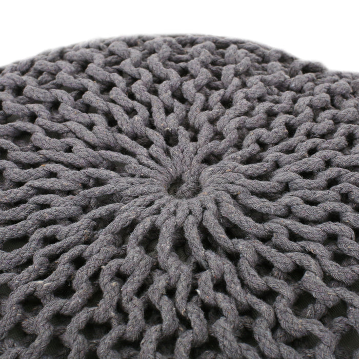 Hazel - Modern Knitted Cotton Yarn Round Pouf With Eco Friendly Pet Fibers - Dark Gray