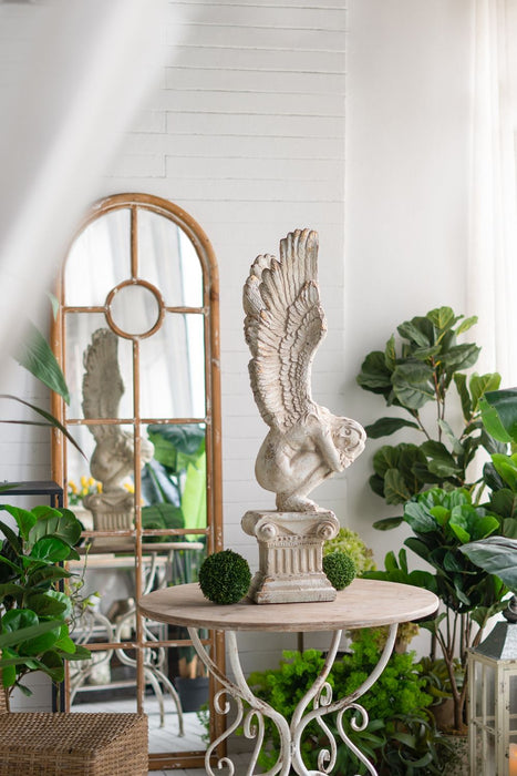 Round Wooden Table With Metal Scrollwork Legs - White Washed