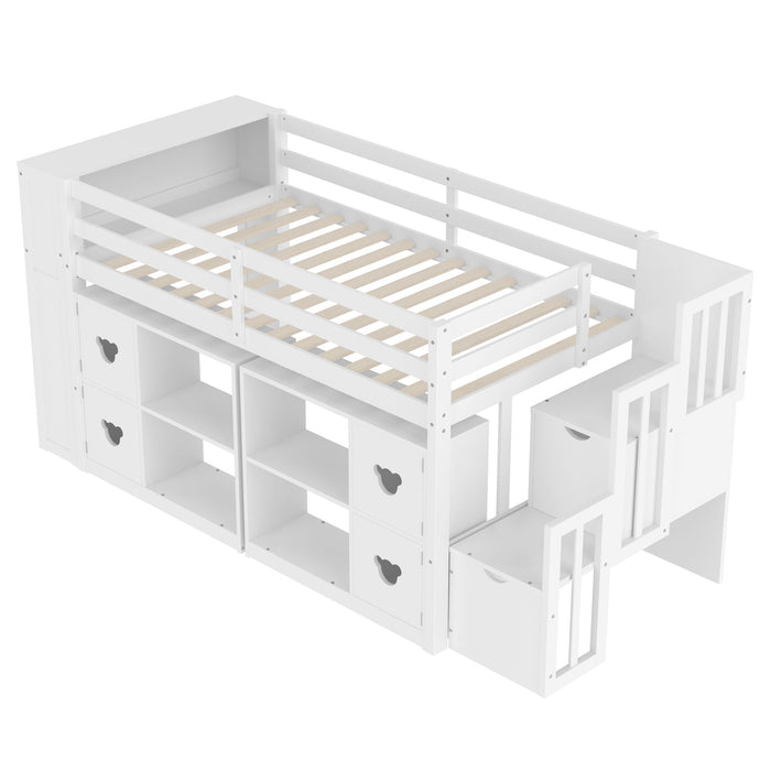 Loft Bed With Storage Cabinets, Staircase Drawers & LED Lights