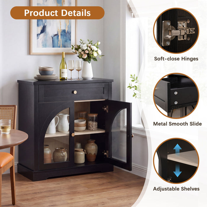 Sideboard Cabinet With 1 Drawer And 2 Arched Doors With Adjustable Shelves For Entryway - Black