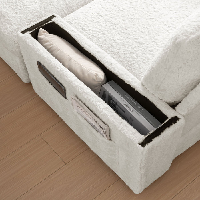 Oversized Chaise Lounge Indoor Rabbit Fur Sofa Bed With Storage Ottoman And Armrests Cup Holders With Deep Seat