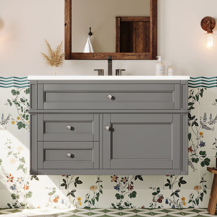 Modern Wall Mounted Floating Cabinet With Double Drawer And Sink