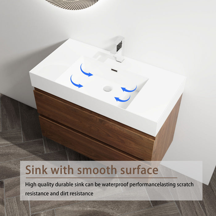 Wall Mounted Bathroom Vanity And Sink, 2 Soft Close Drawers