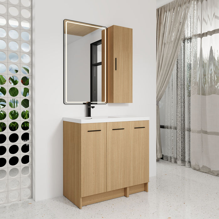 Freestanding Bathroom Vanity Set With Tall Linen Cabinet, 3 Door Storage Cabinet, Single Sink