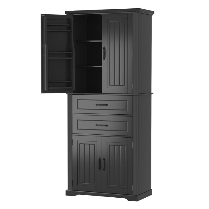 Multi Functional Storage Cabinet With Adjustable Shelves, 2 Drawers, Door Shelves