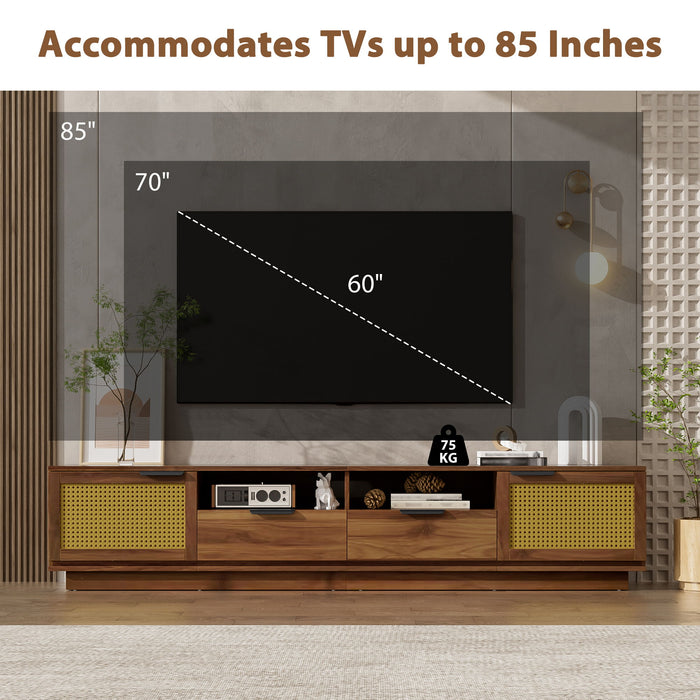 TV Stand With 2 Drawers And Open Shelving - Walnut